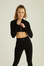 Load image into Gallery viewer, Contrast zip front longsleeve cropped jacket black
