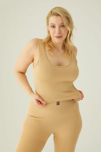 Ribbed seamless sports top with panel details Latte