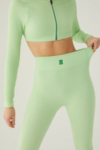 Seamless ribbed leggings with contrast zip Pistachio