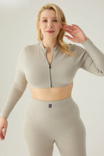 Load image into Gallery viewer, Contrast zip front longsleeve cropped jacket Dove Grey
