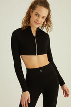 Load image into Gallery viewer, Contrast zip front longsleeve cropped jacket black
