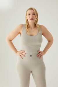 Ribbed seamless sports top with panel details Dove Grey