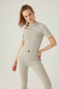 Scoopneck ribbed seamless shortsleeve top Dove Grey