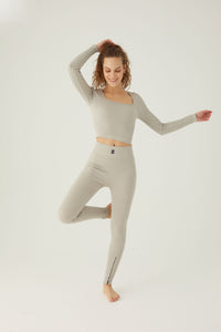 seamless ribbed leggings with contrast zip Dove Grey
