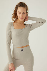 Seamless square neck longsleeve top dove grey
