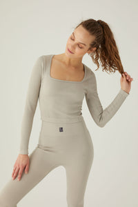 Seamless square neck longsleeve top dove grey