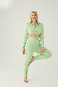 Seamless ribbed leggings with contrast zip Pistachio