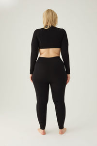 Seamless ribbed leggings with contrast zip black