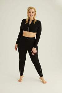 Seamless ribbed leggings with contrast zip black