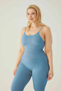 Seamless leggings with wide waistband Blue
